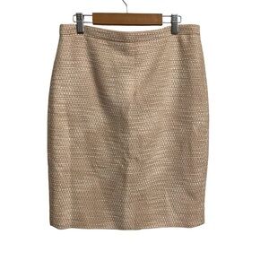 J.Crew The Pencil Skirt Beige Textured Tweed Metallic Silver C6082 Size 6